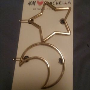 H&M Coachella Gold Hair clips star moon